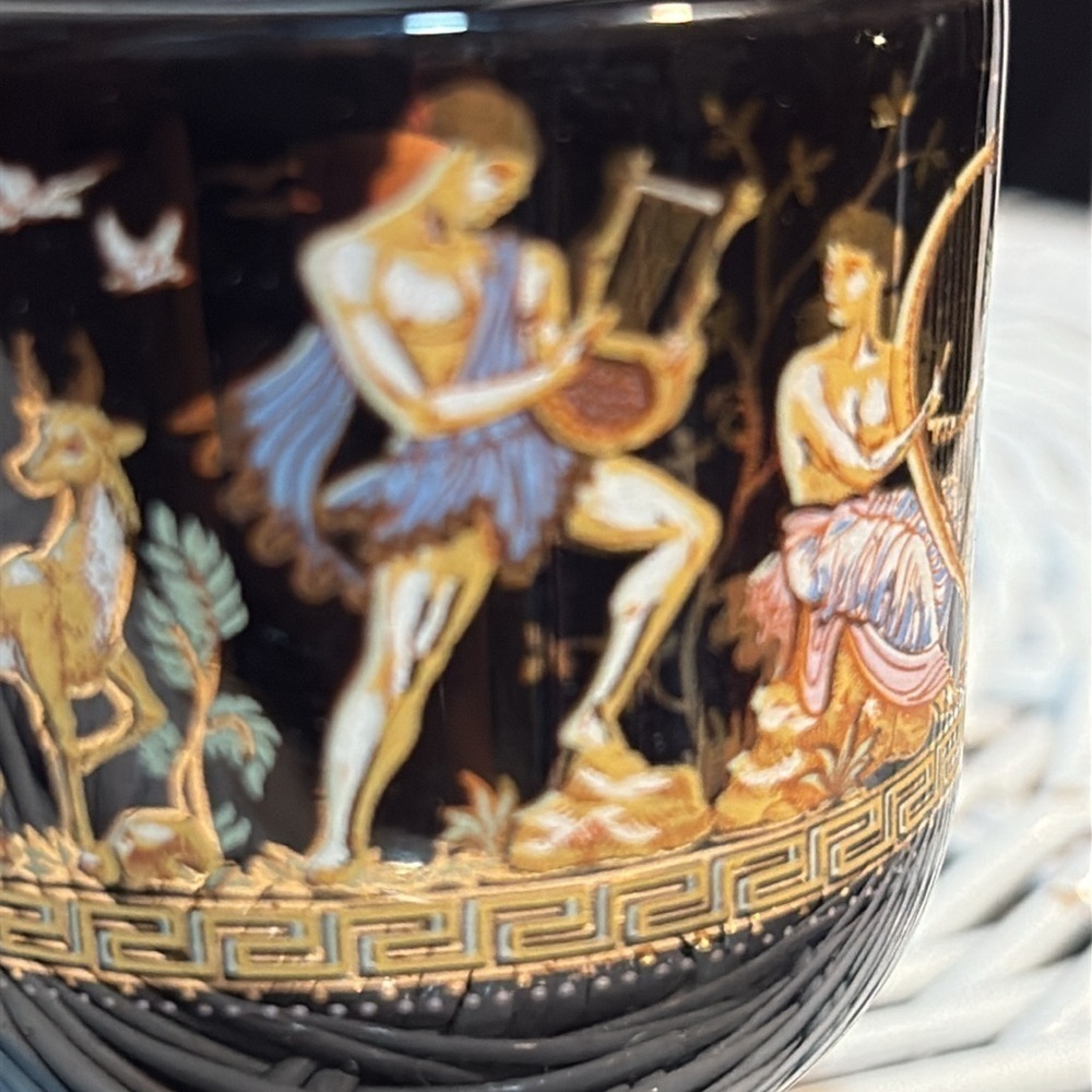 1960s Black and Gold Greek Gods Motif Mini Tea Cup /Saucer Set 24K Gold & Spoon - Picture 5 of 17